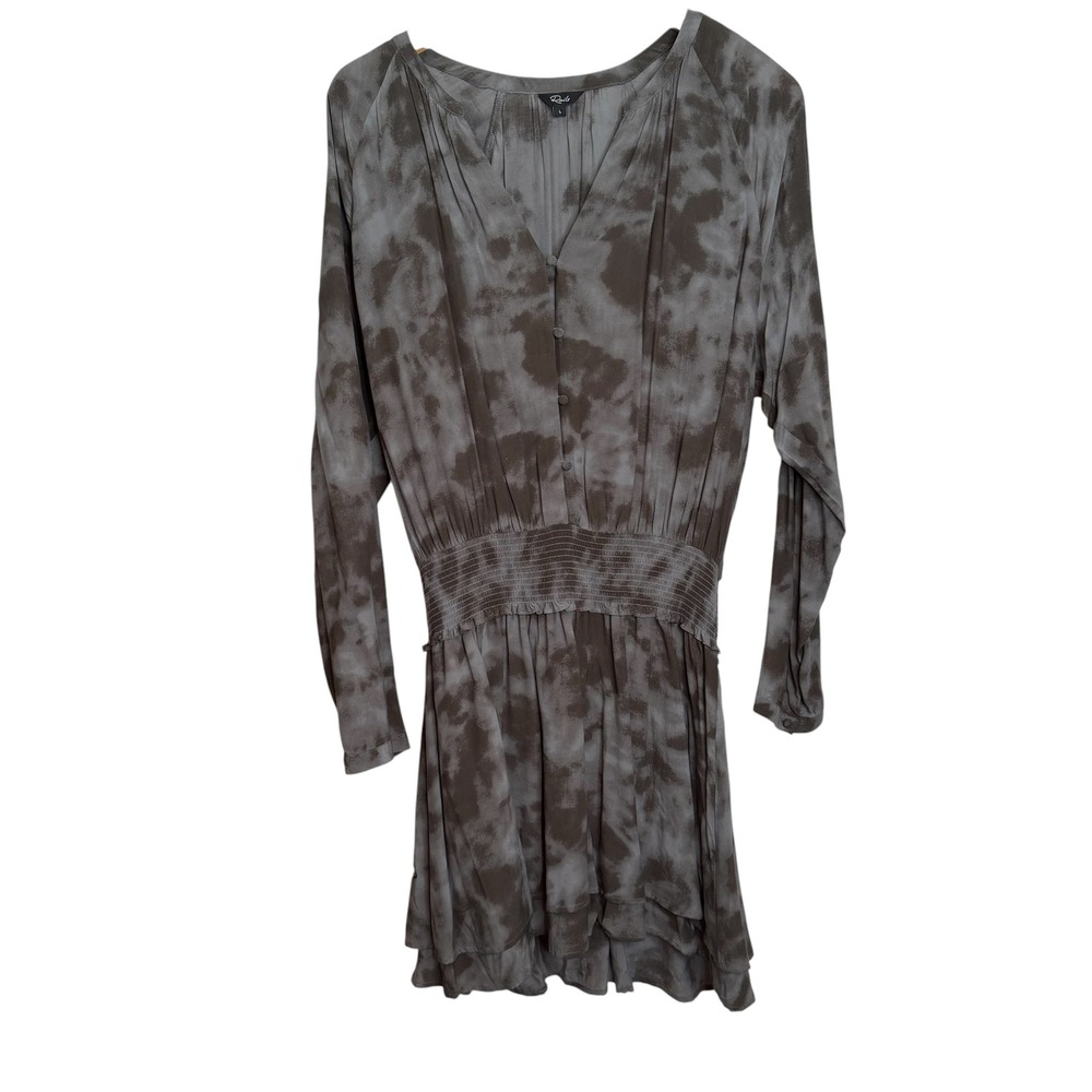 Rails Grey Tie Dye Smocked Waist Long Sleeve Mini Dress Large